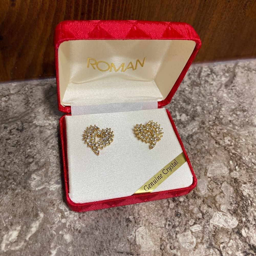Vintage Genuine Crystal Rhinestone Heart‎ Earrings From Roman Inc